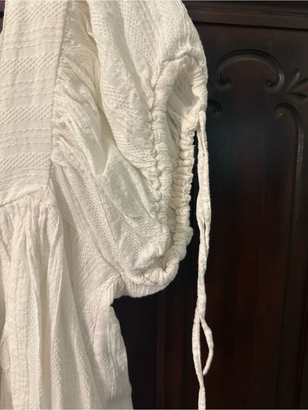We The Free White Gauze Peasant Tunic with Puff Sleeves - Picture 3 of 5